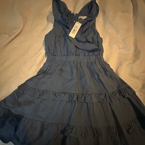 Blue Ruffled Sleeveless Dress